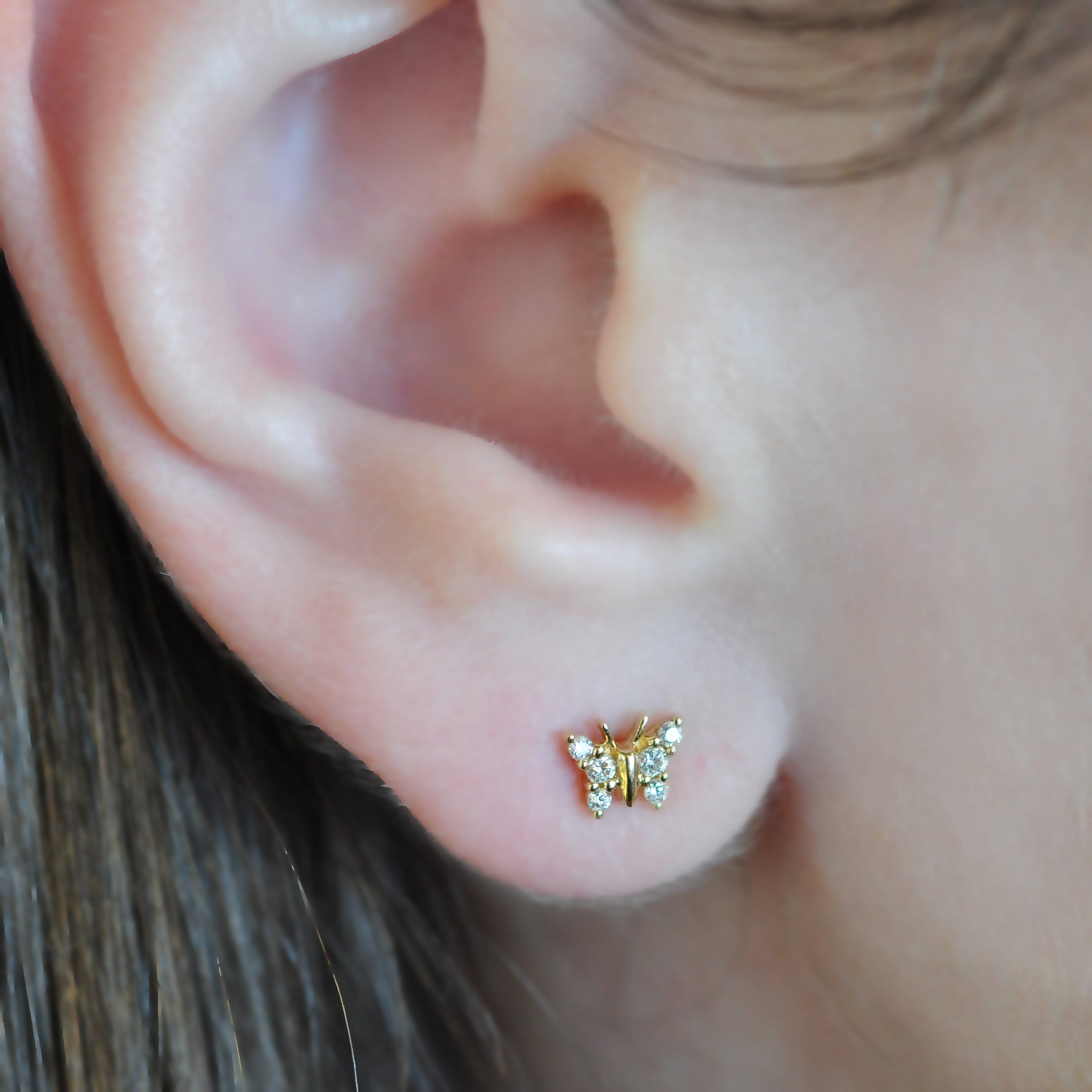 14k Tiny Diamond Butterfly Earrings