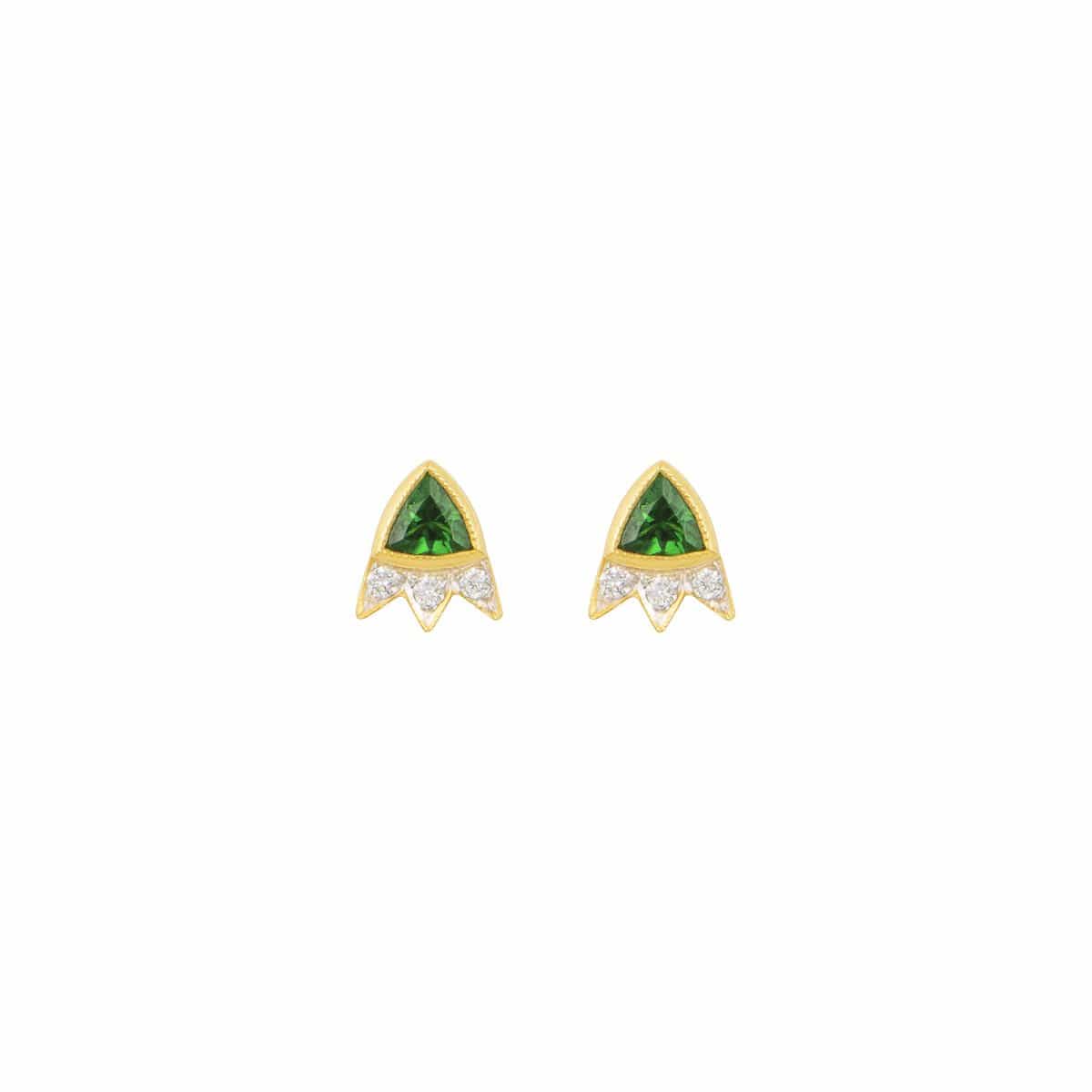 Green Tsavorite Trillion Cut Starburst Diamond Earrings