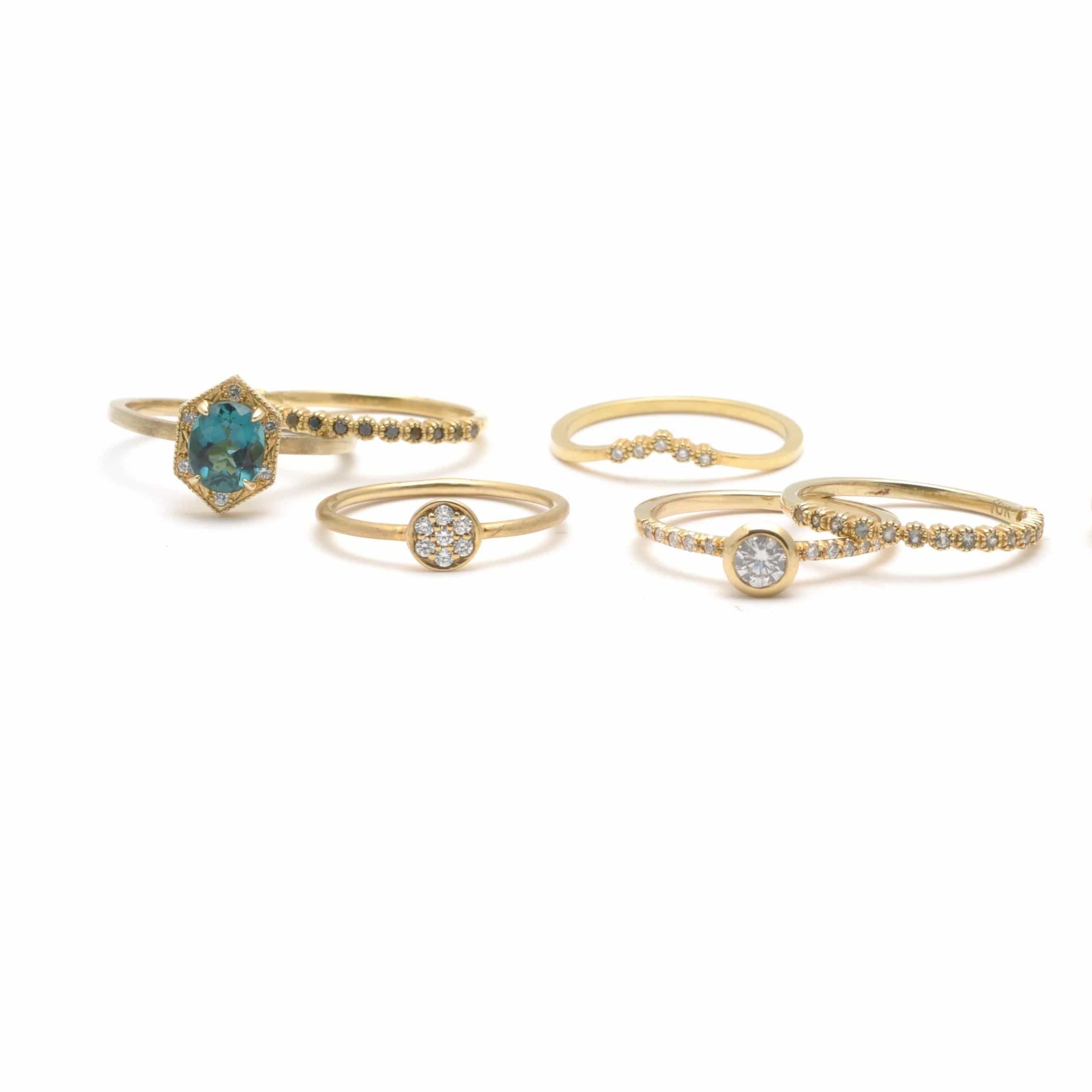 tourmaline diamond gold stacking rings and cocktail rings