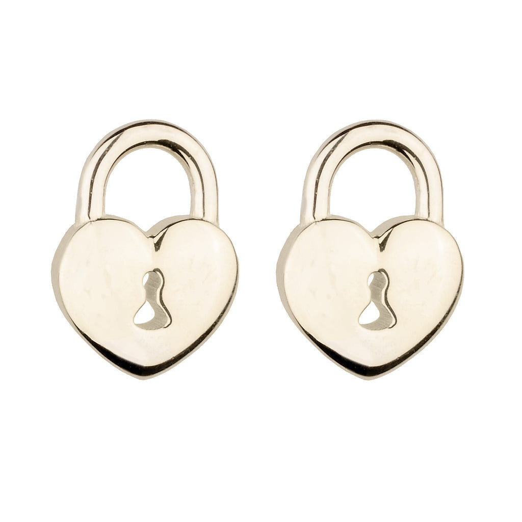 Tiny Gold Heart Padlock Stud Earrings