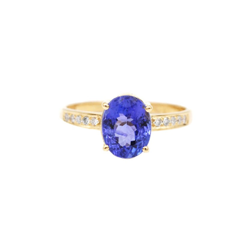 Alternative Engagement Ring 14K Tanzanite and Pave Diamonds Ring