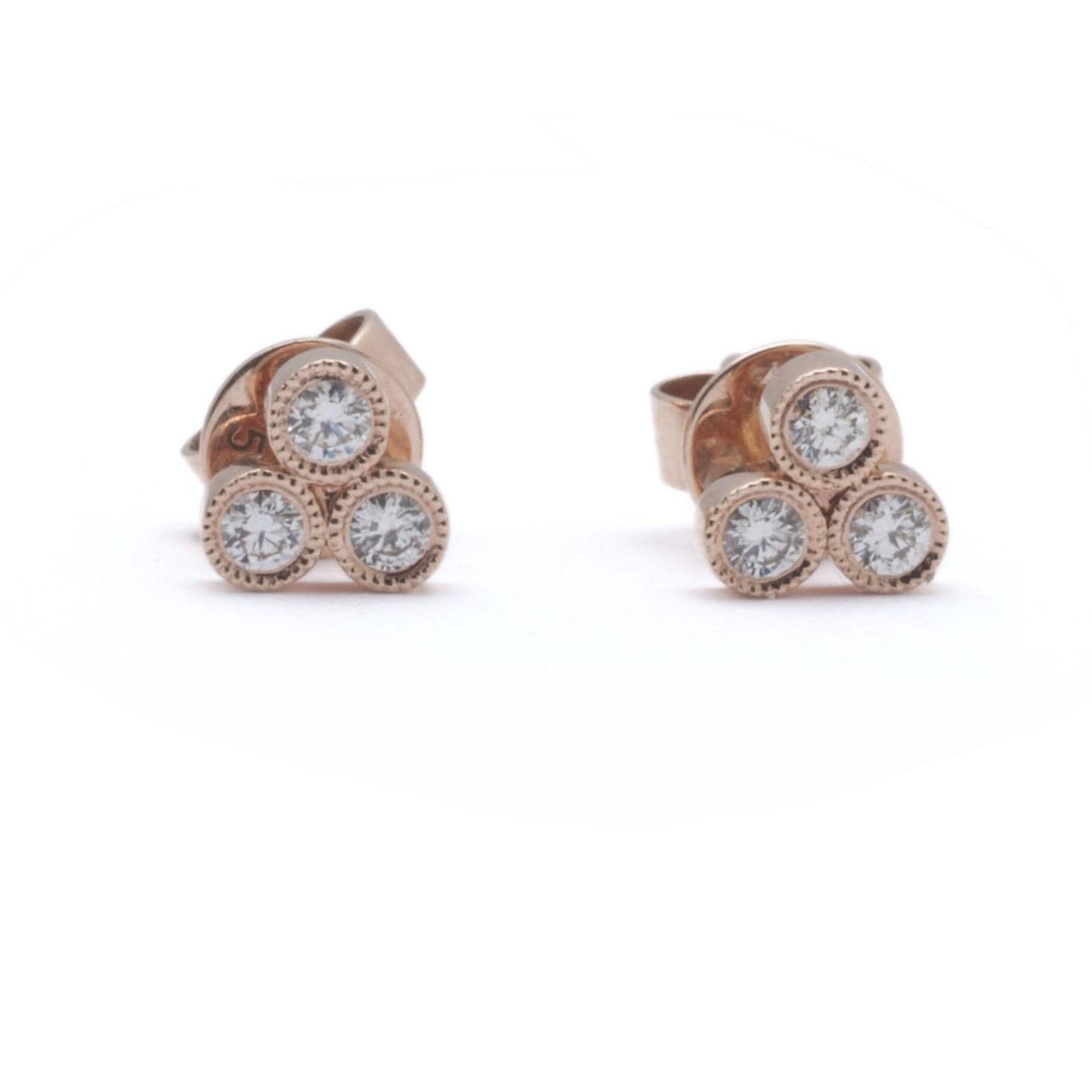 Three Diamond Bezel Triangle Cluster Stud Earrings - Curated Los Angeles