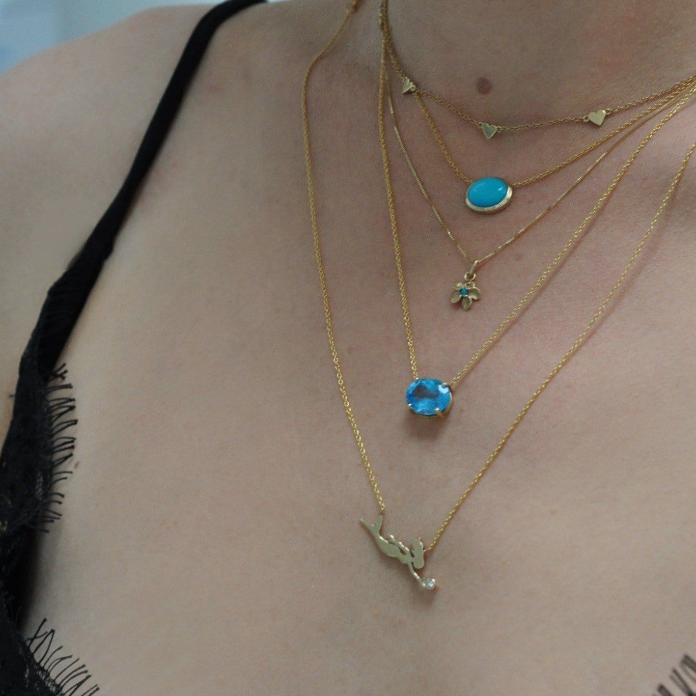 Oval Turquoise Yellow Gold Bezel Necklace