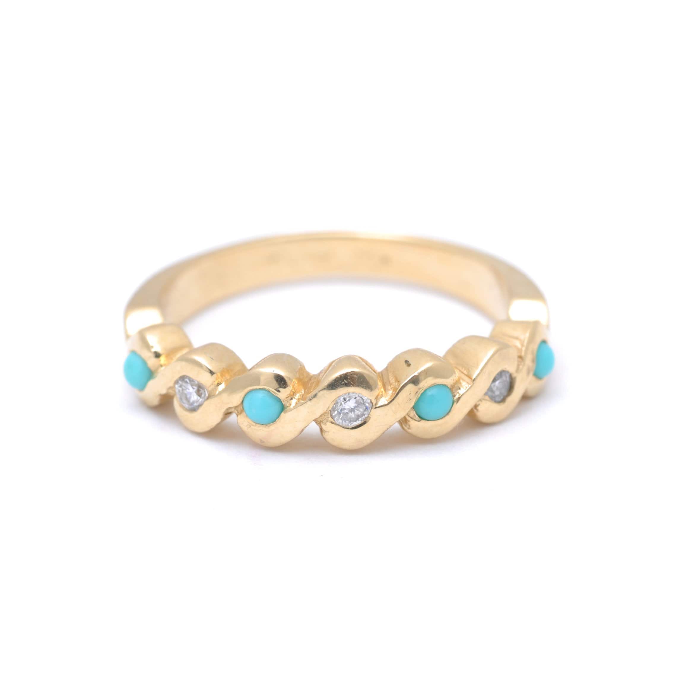 Turquoise Diamond Wavy Gold Ring Caitlin Nicole