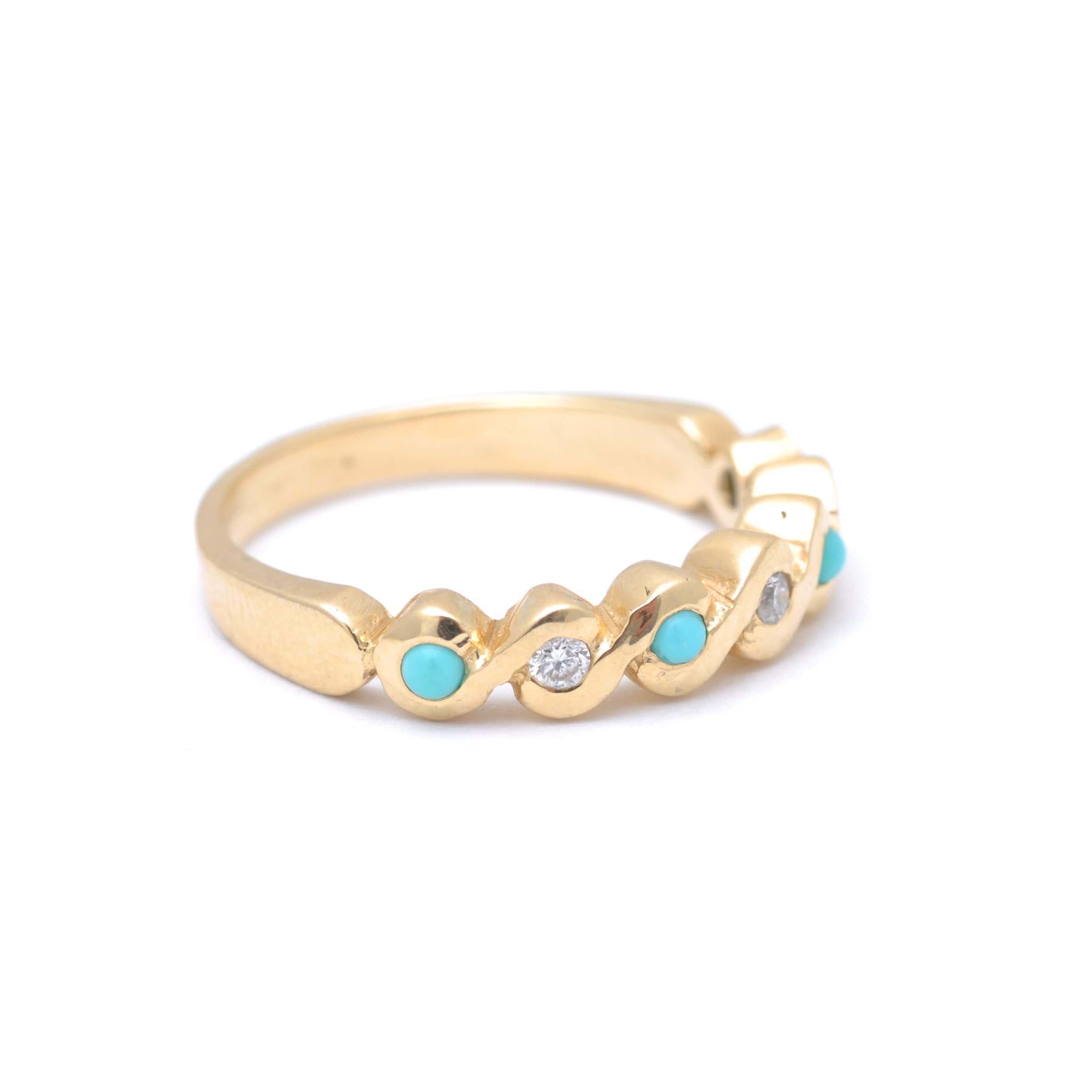 Turquoise Diamond S Shape Yellow Gold Ring Caitlin nicole