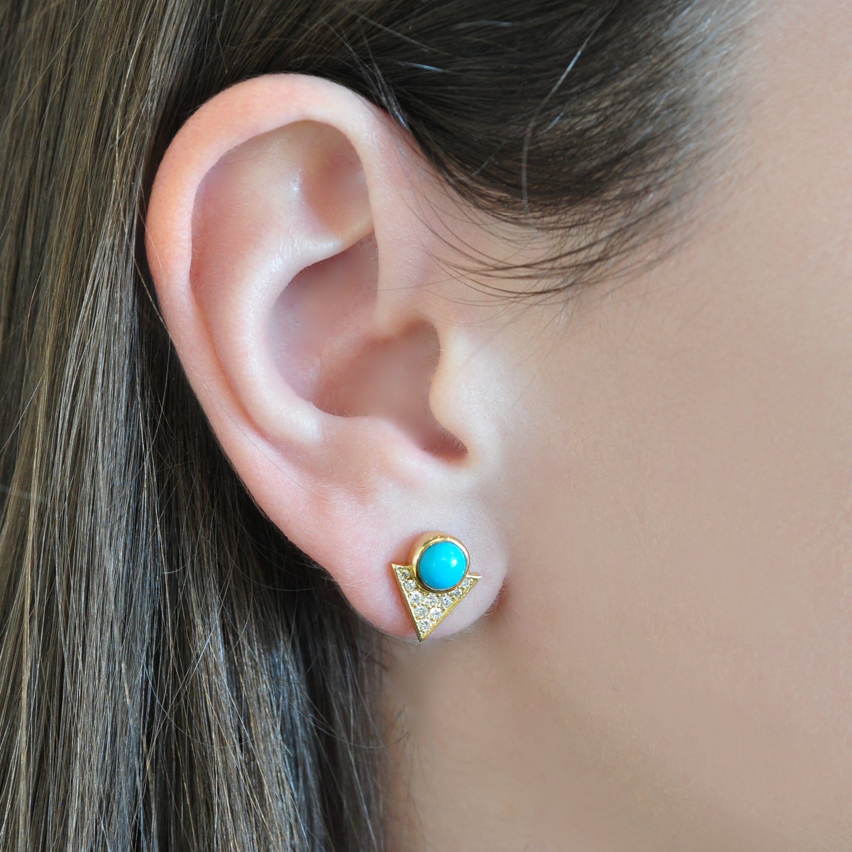 Round Turquoise gold diamond earrings Larisa Laivins