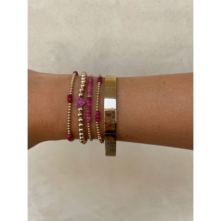 4mm Ruby Heart Gold Bead Bracelet