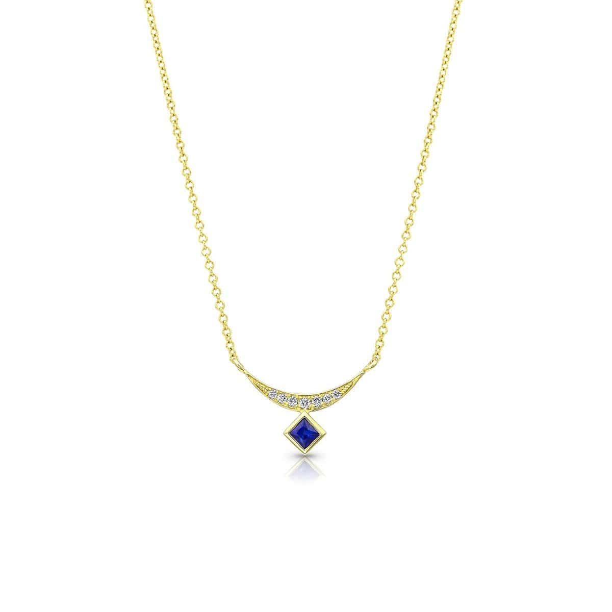 Sapphire Diamond Crescent Necklace