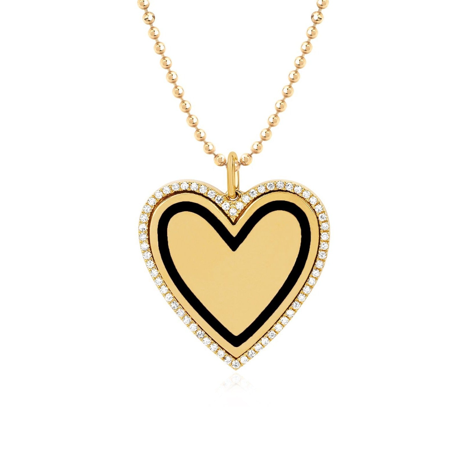 Black Enamel Diamond Heart Necklace