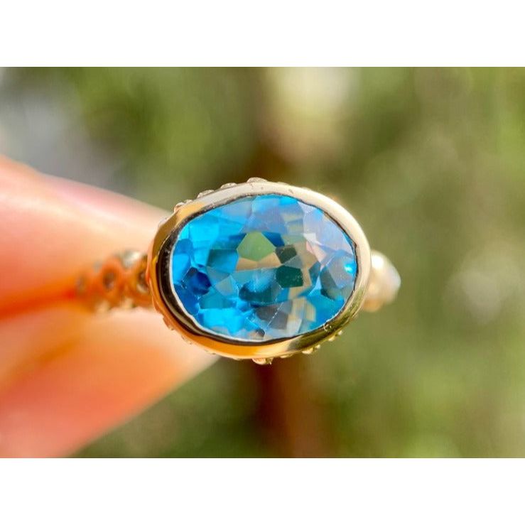 Blue Topaz Diamond Sunbeam Ring