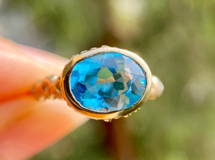 Blue Topaz Diamond Sunbeam Ring