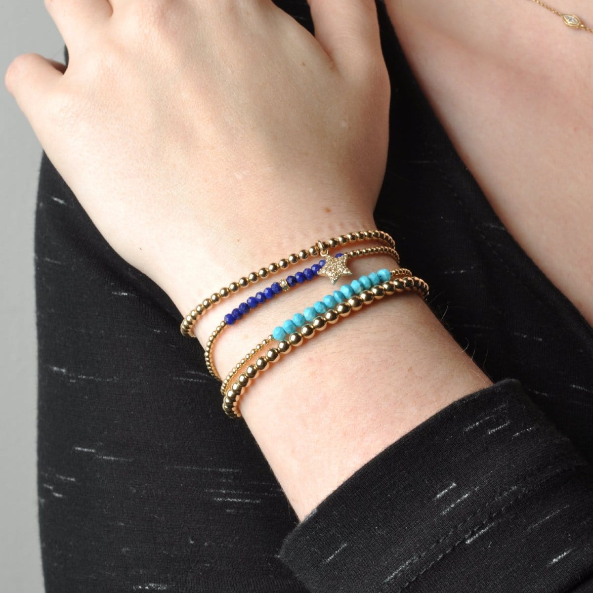 Karen Lazar BRACELETS 2mm Lapis and Diamond Bead Bracelet