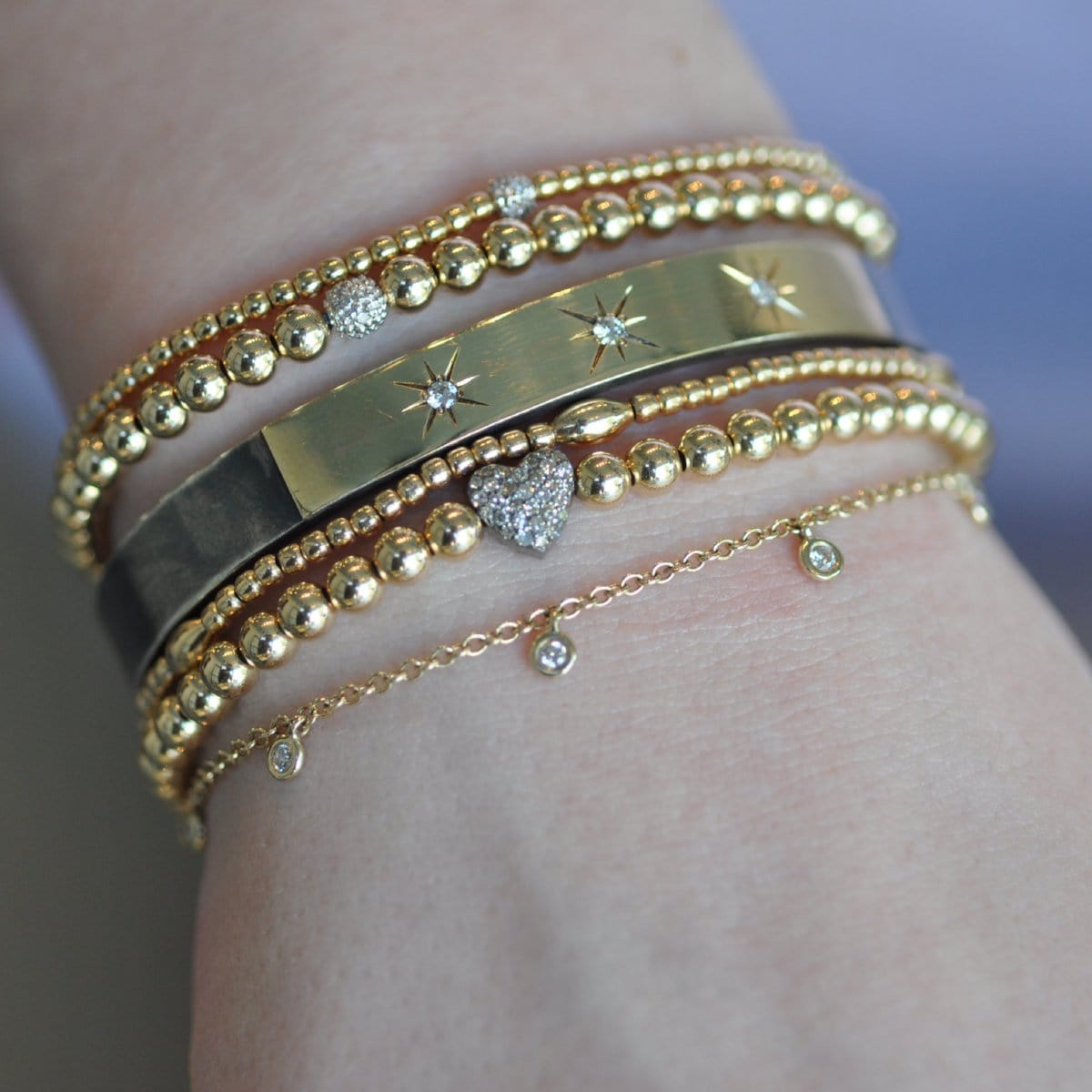 Karen Lazar BRACELETS 2mm Yellow Gold and Diamond Bead Bracelet