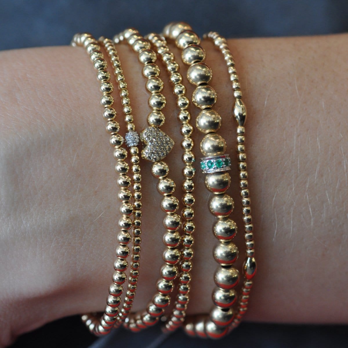 Karen Lazar BRACELETS 2mm Yellow Gold and Diamond Bead Bracelet