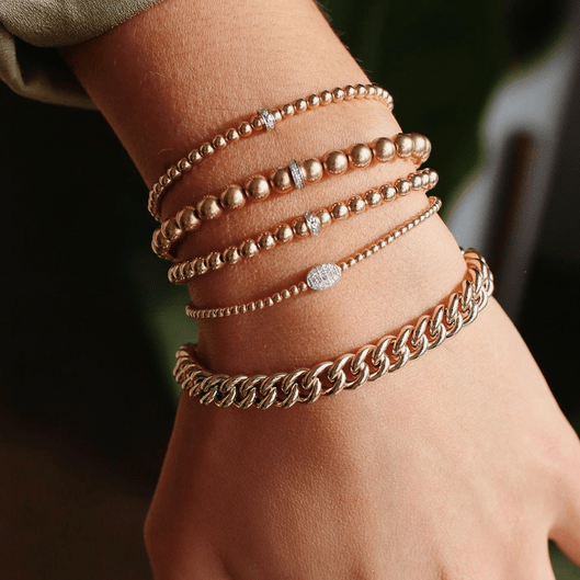 Karen Lazar BRACELETS 4mm Diamond Rondelle Yellow Gold Round Bead Bracelet