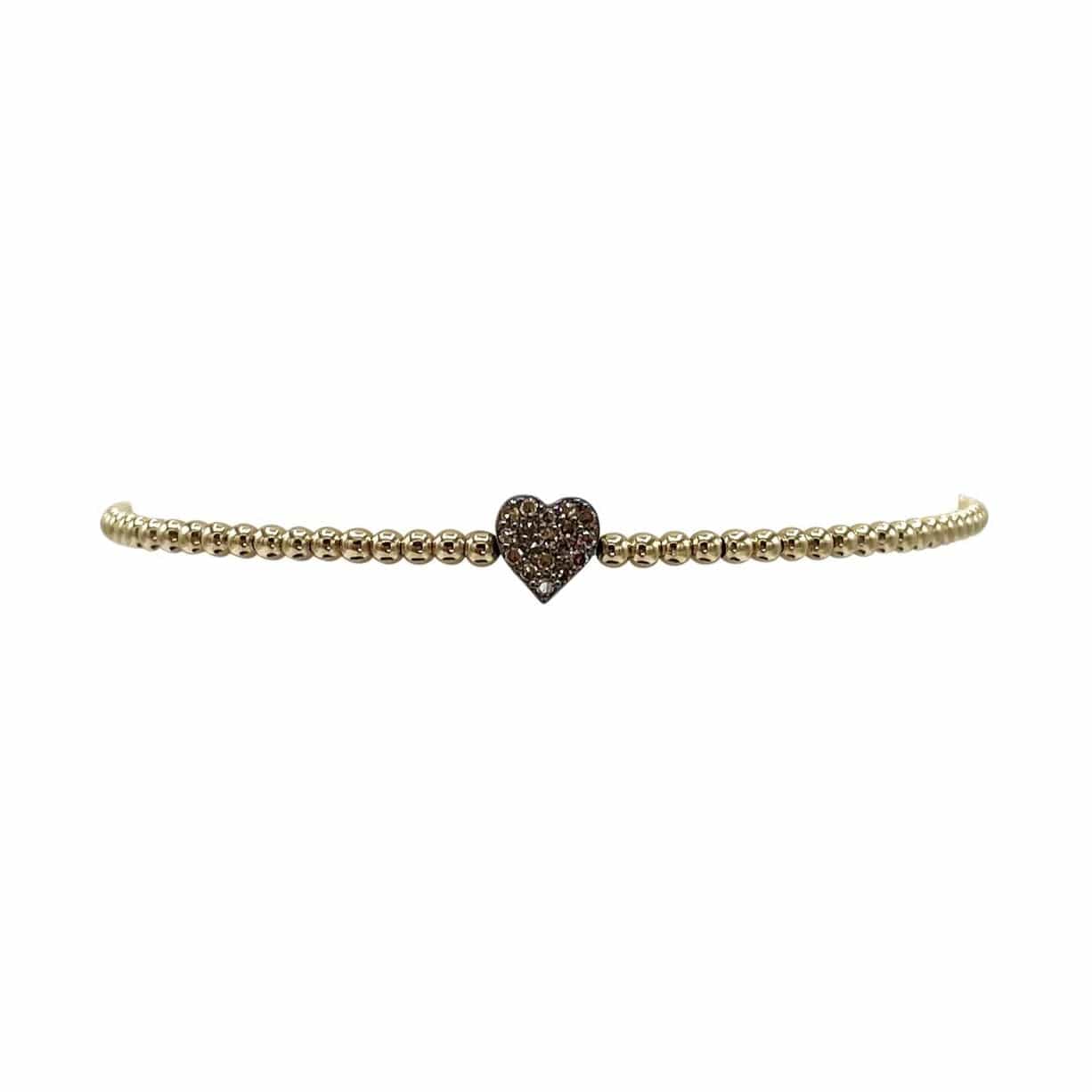 Karen Lazar BRACELETS Diamond Heart Oxidized 2mm Yellow Gold Bead Bracelet