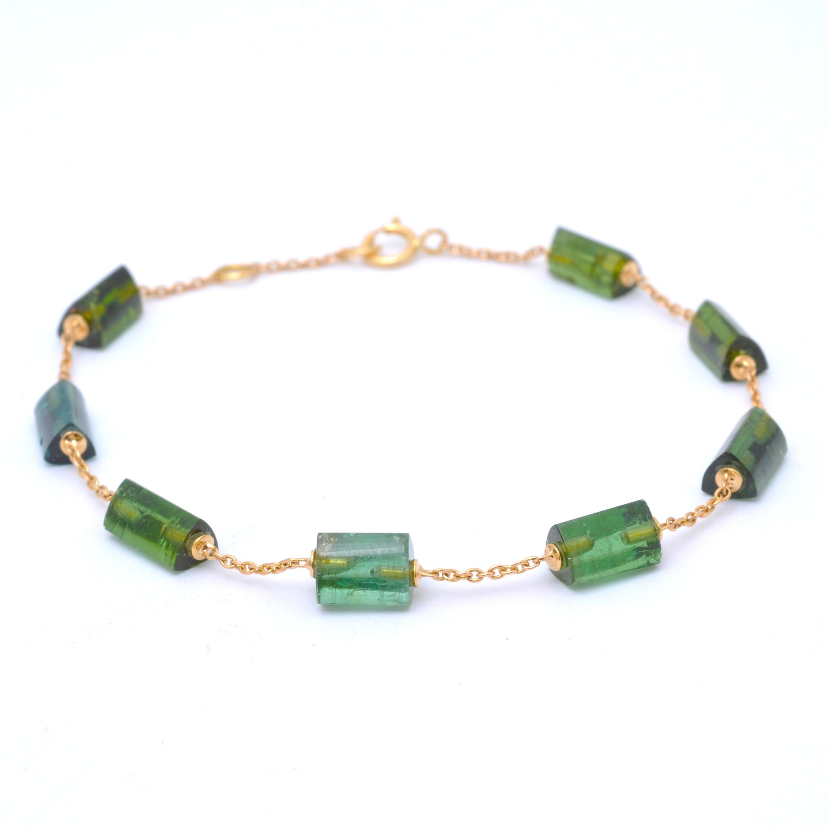 SUNDAR BRACELETS Green Tourmaline Yellow Gold Station Bracelet