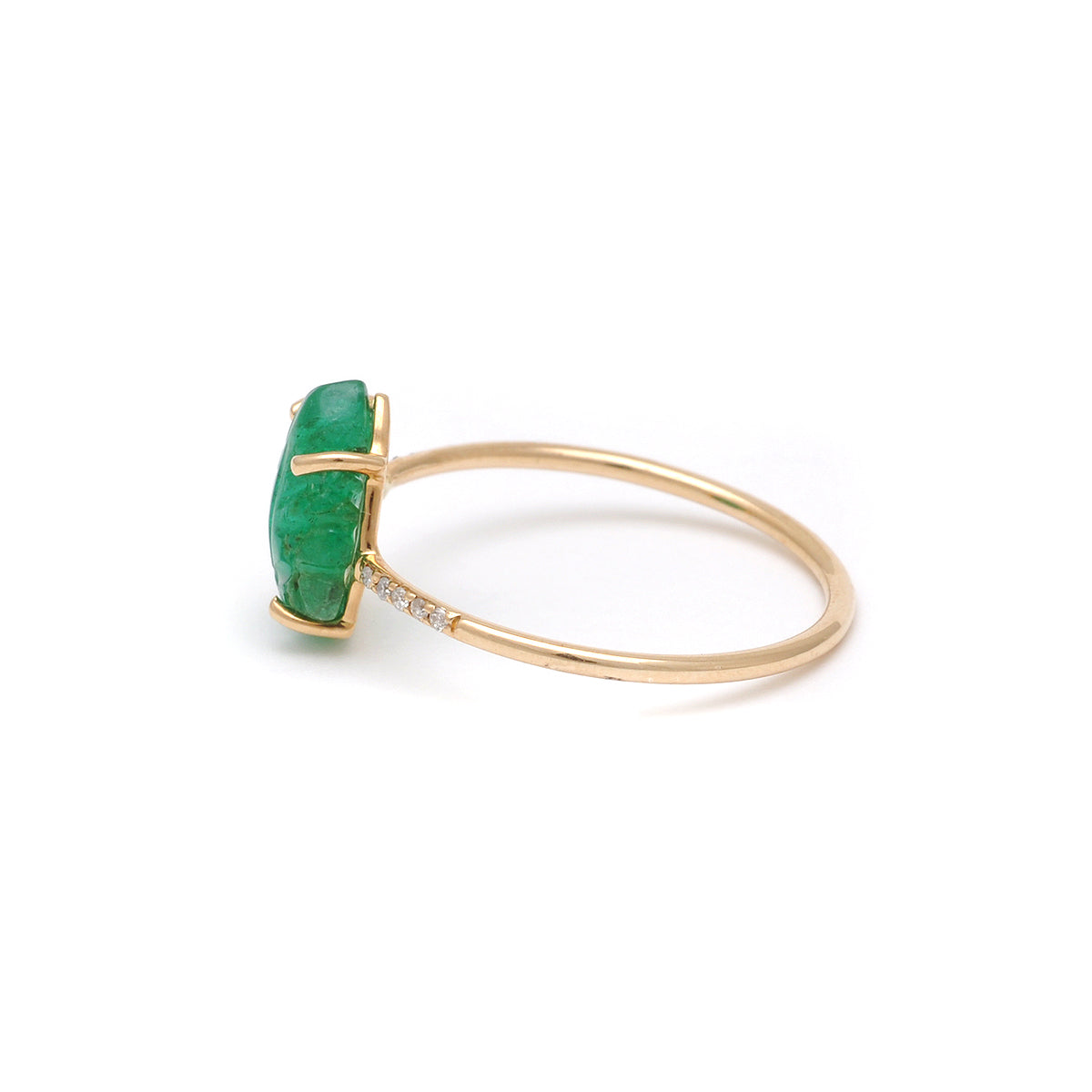 Carved Emerald Leaf Diamond Pave Ring