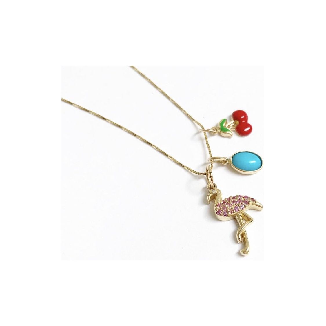 CAITLIN NICOLE JEWELRY CHARMS Pink Sapphire Yellow Gold Flamingo Charm
