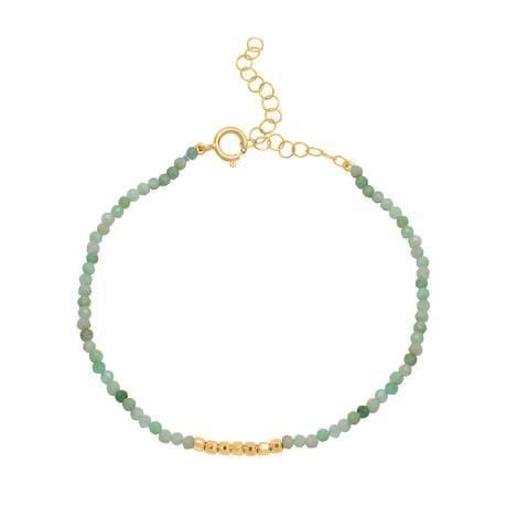 Green Chrysoprase Bead and Gold Bead Bracelet