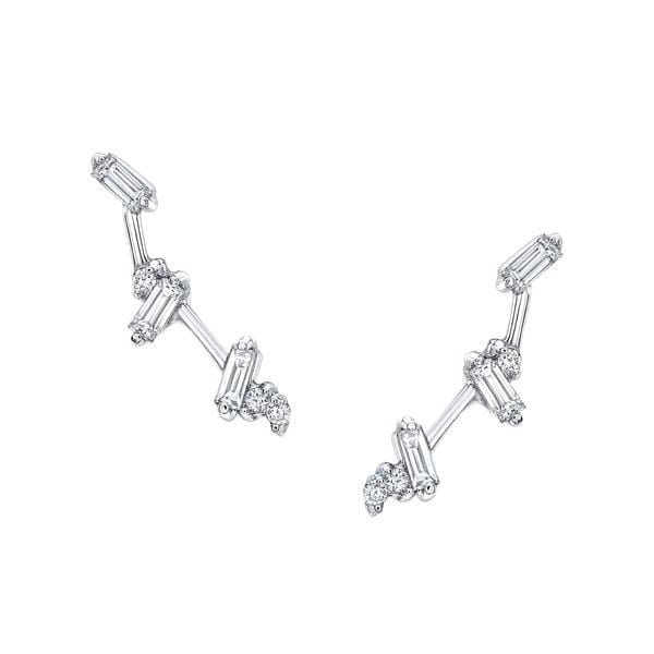 Diamond Baguette Cluster White Gold Climber Earrings