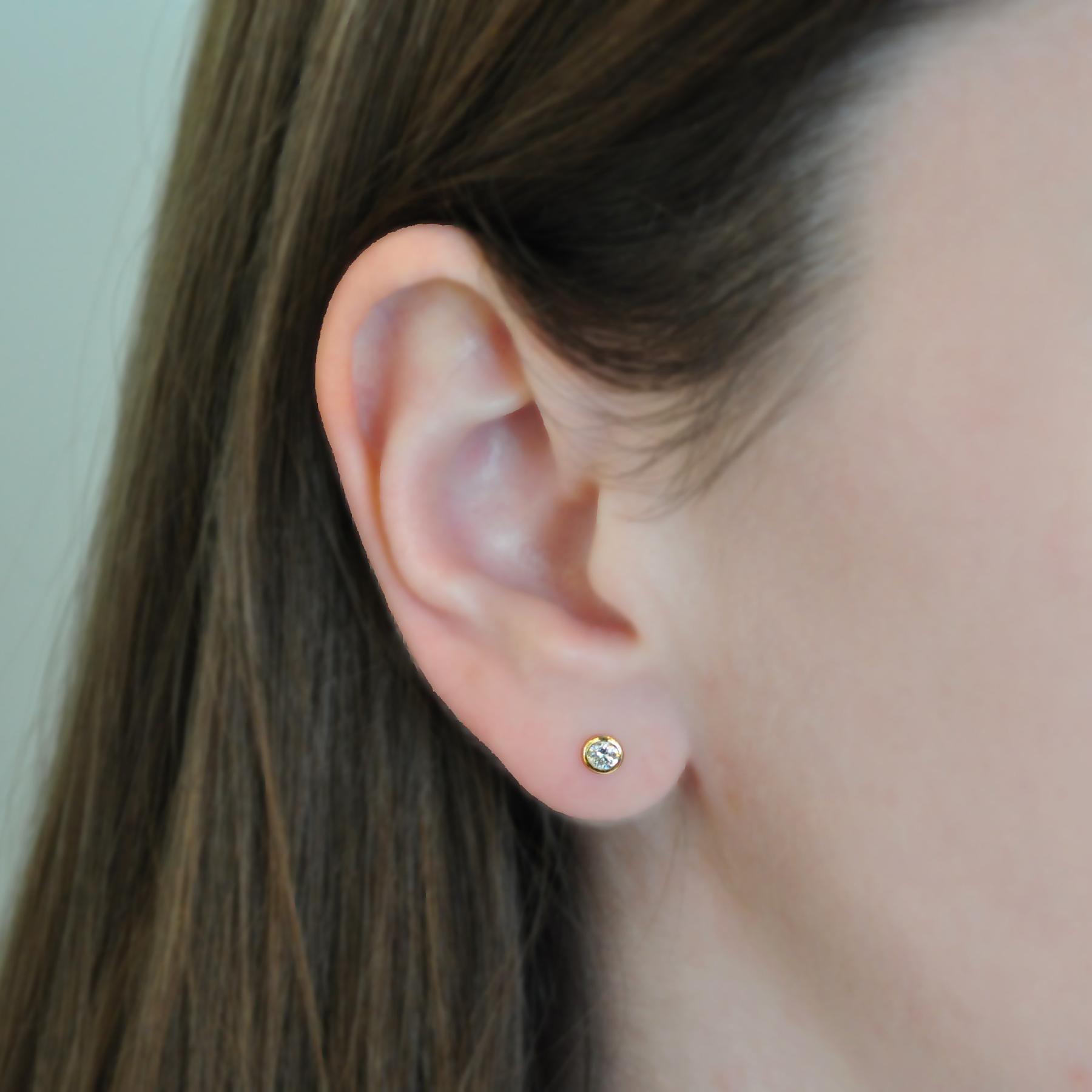 Yellow Gold Bezel Diamond Earrings April birthstone 