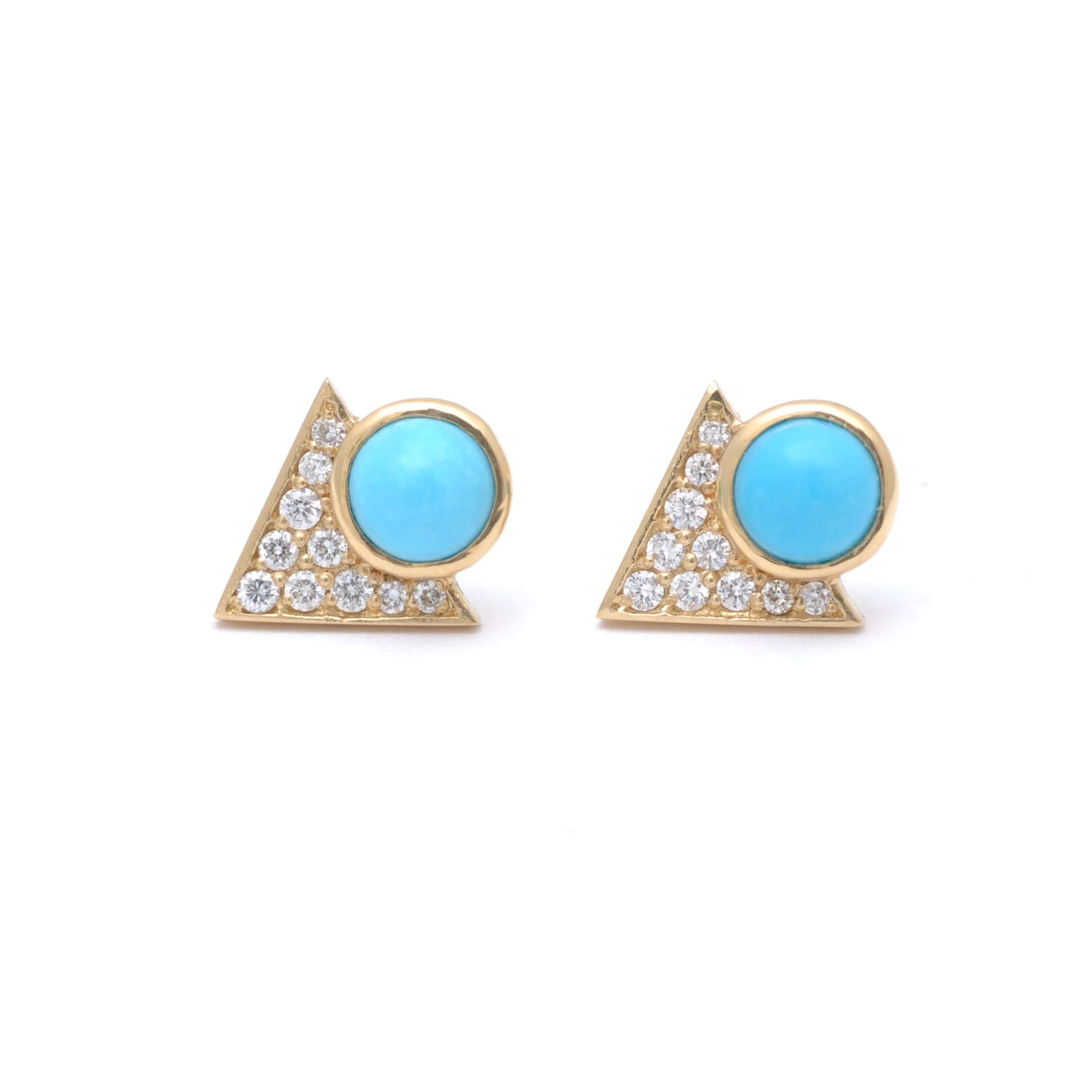 Turquoise Gold Pave Diamond Triangle Earrings