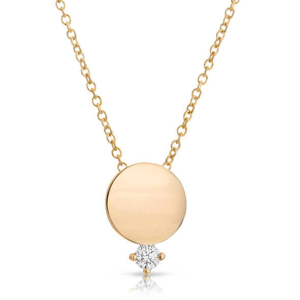 Disc With Small Diamond Drop Necklace