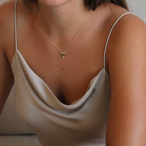 Disc With Small Diamond Drop Necklace