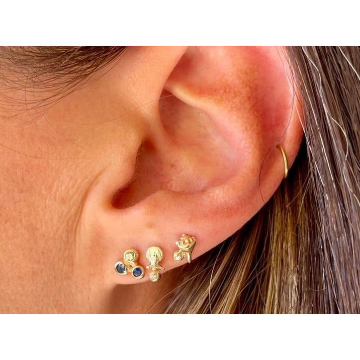 Scallop Shell Diamond Yellow Gold Studs