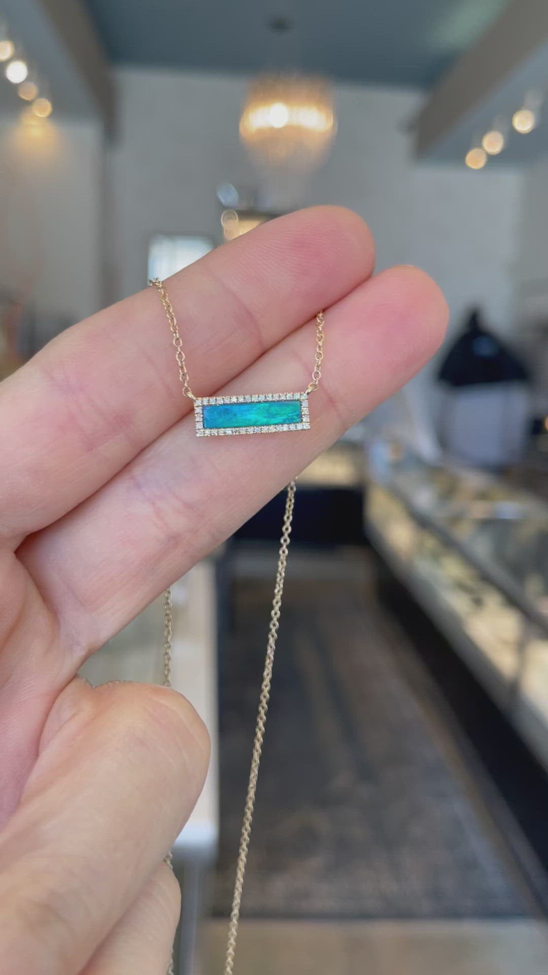Rectangle Opal Pave Diamond Necklace