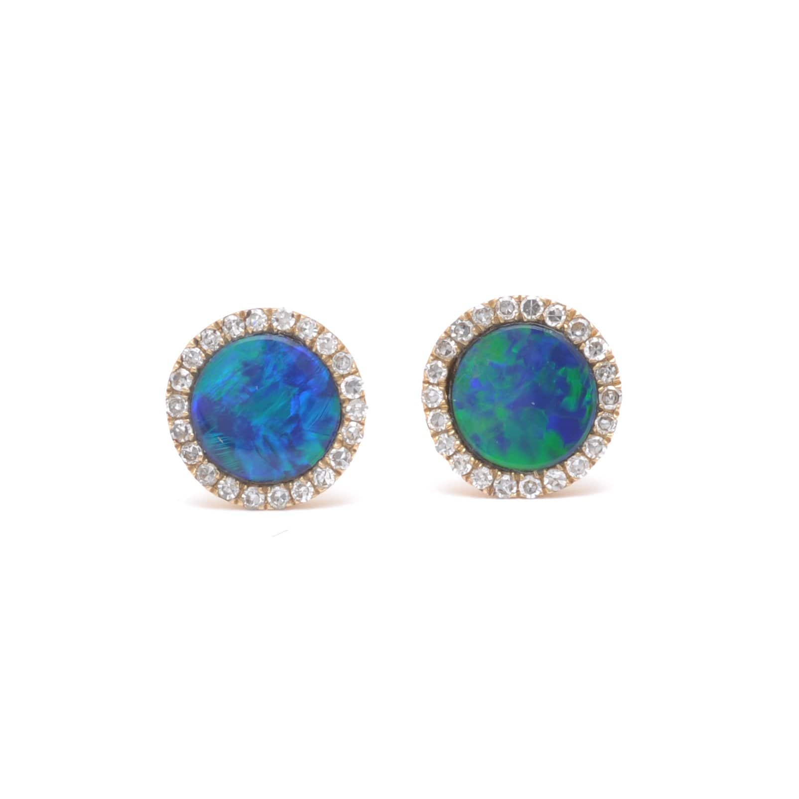 Amazing Grace EARRINGS Blue Opal Diamond Halo Studs