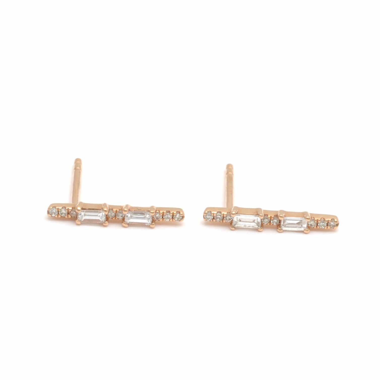Amazing Grace EARRINGS Diamond Baguette and Pave Bar Studs