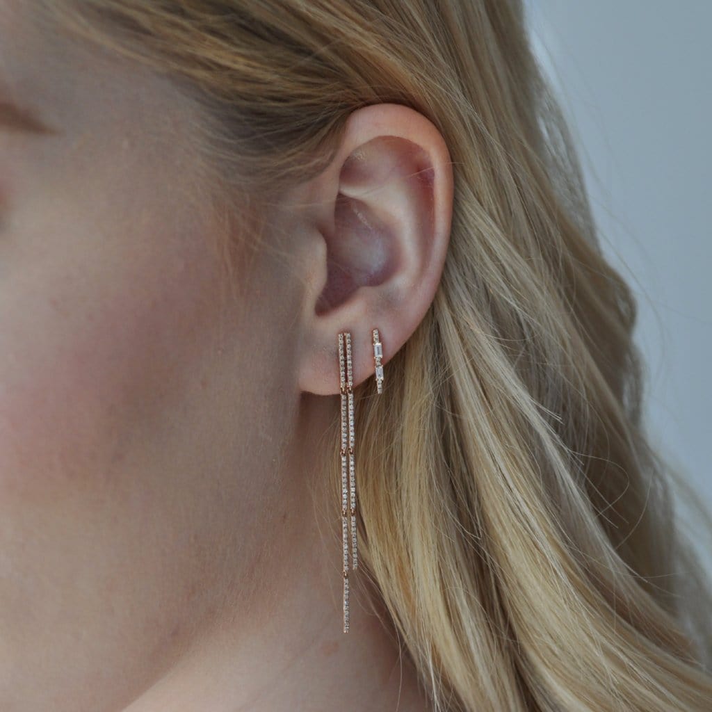 Amazing Grace EARRINGS Diamond Baguette and Pave Bar Studs