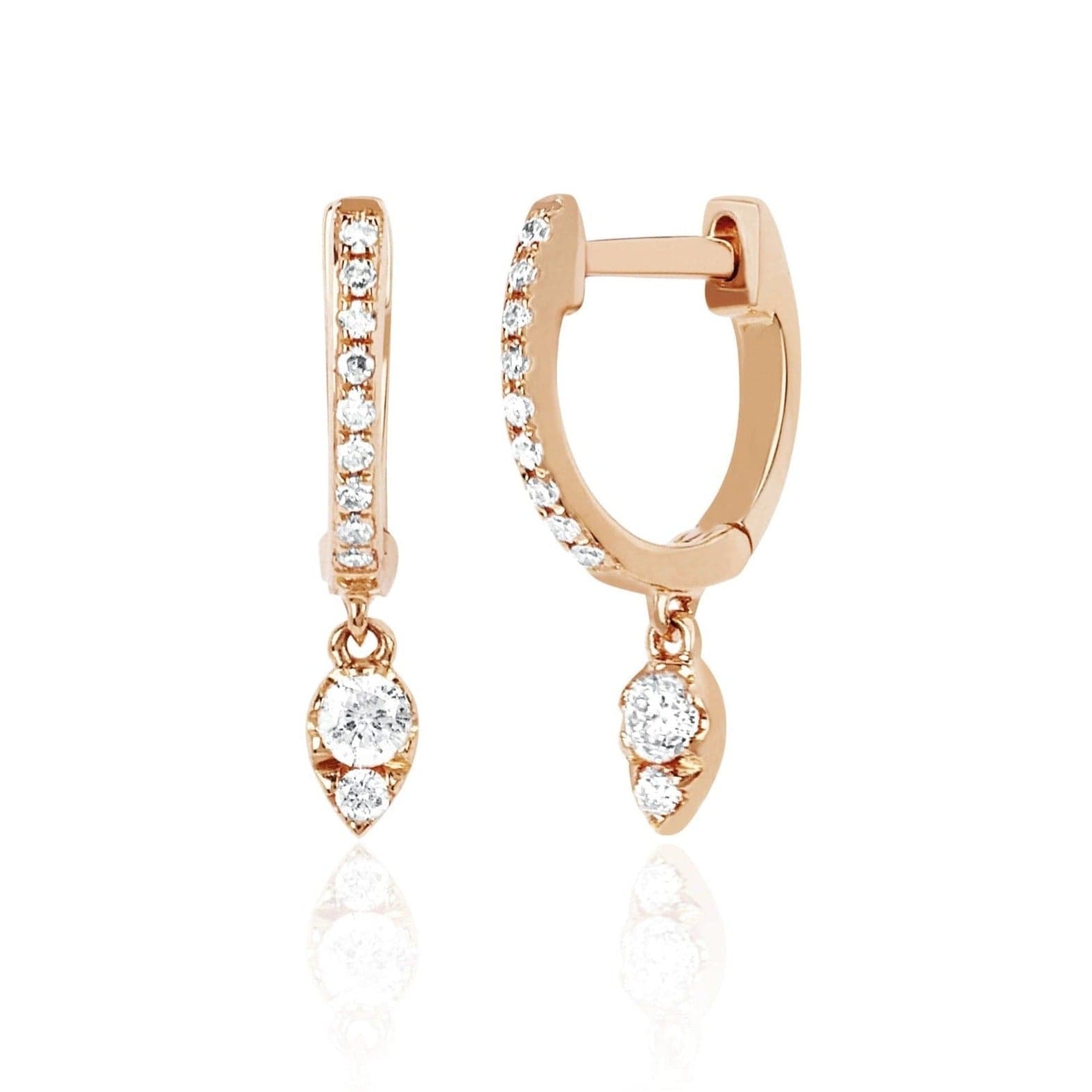 EF COLLECTION EARRINGS Diamond Mini Huggie With Diamond Teardrop Drop Earring