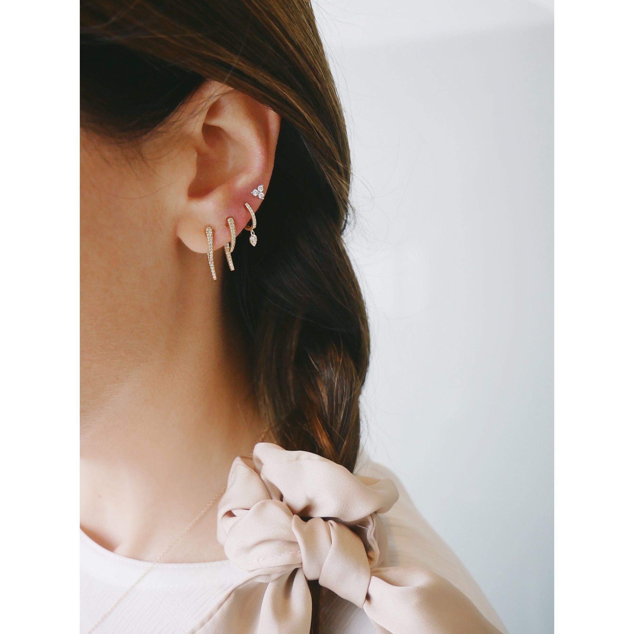 EF COLLECTION EARRINGS Diamond Mini Huggie With Diamond Teardrop Drop Earring