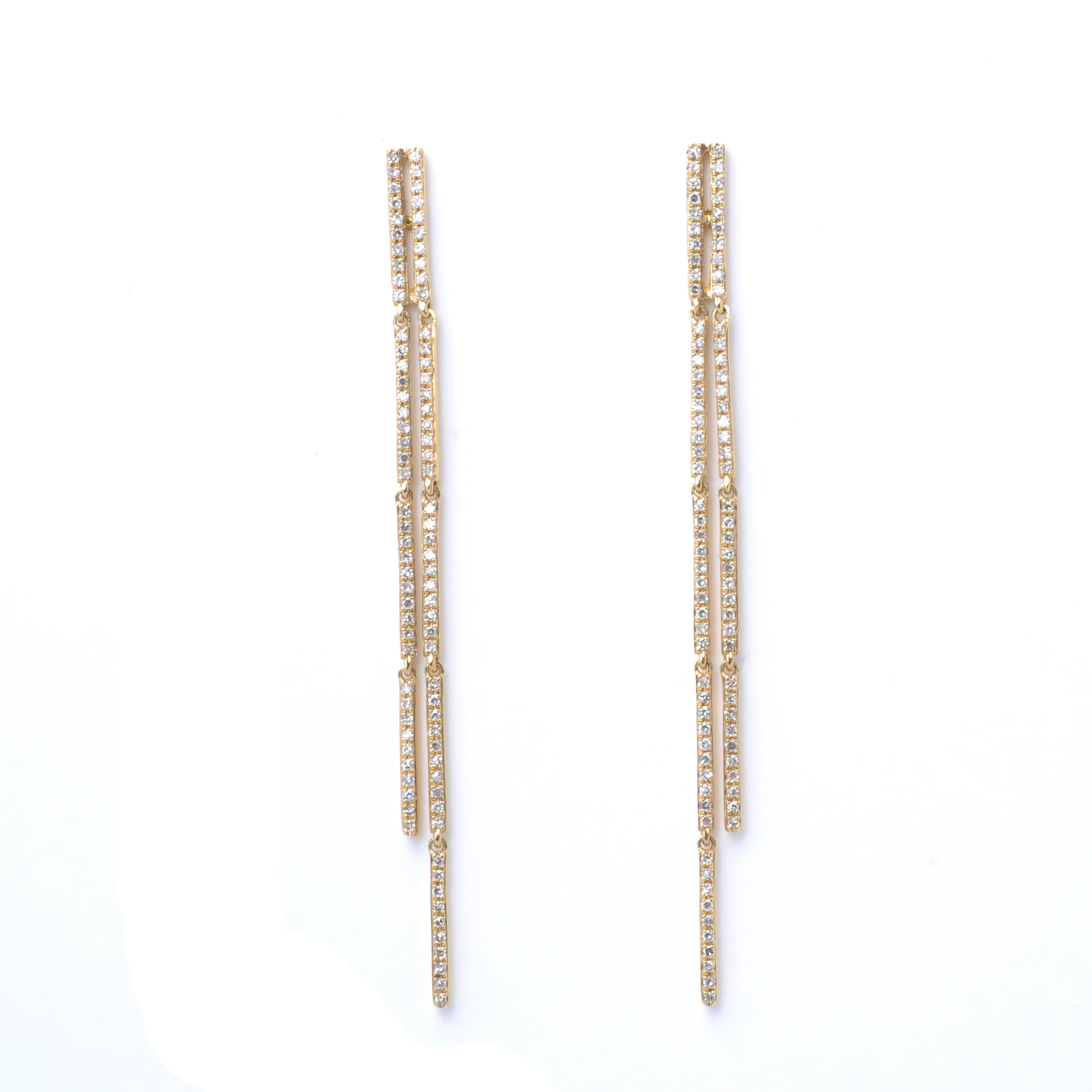 Amazing Grace EARRINGS Double Bar Long Drop Pave Diamond Earrings