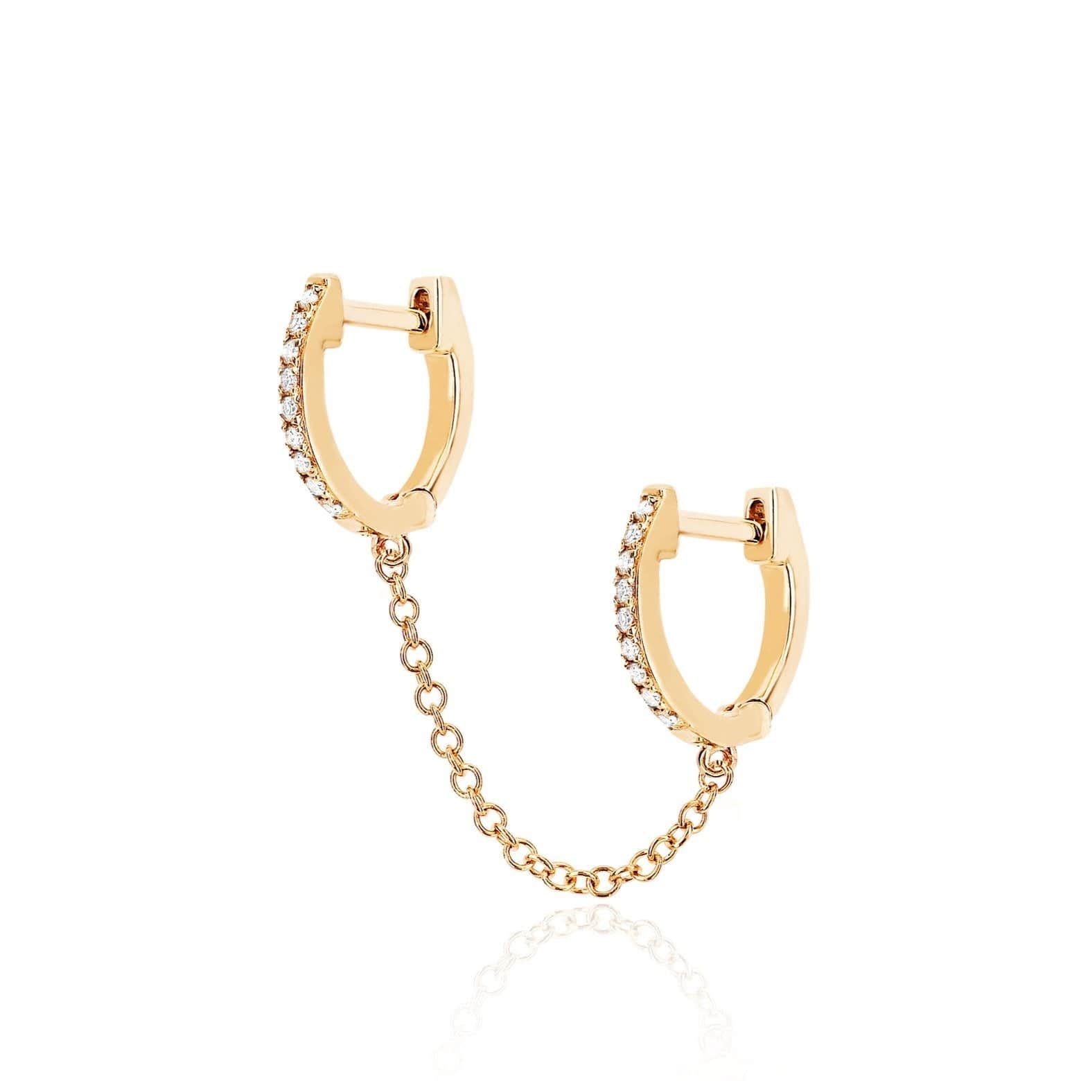EF COLLECTION EARRINGS Double Diamond Huggie Chain Earring