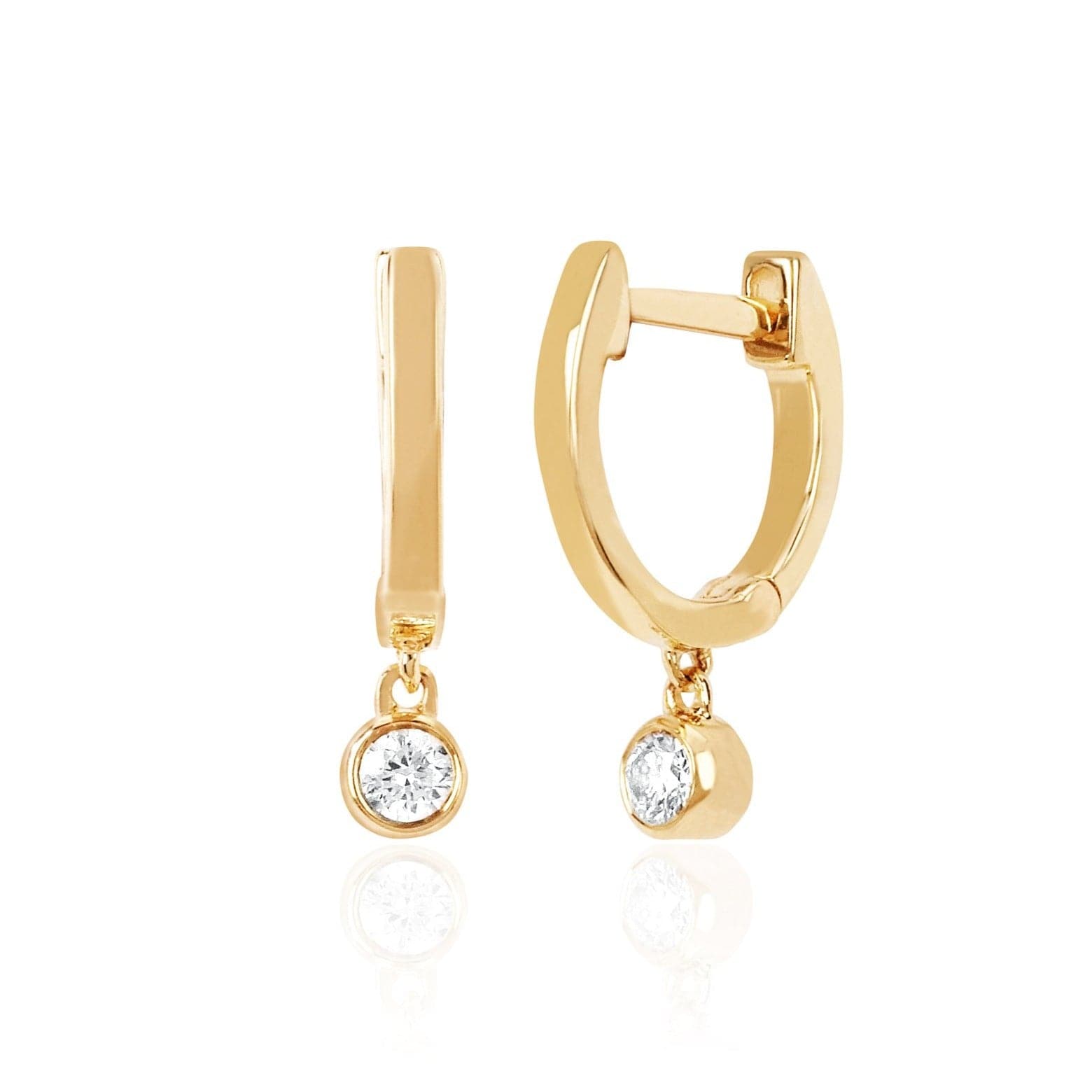 EF COLLECTION EARRINGS Gold Huggie With Bezel Diamond Charm