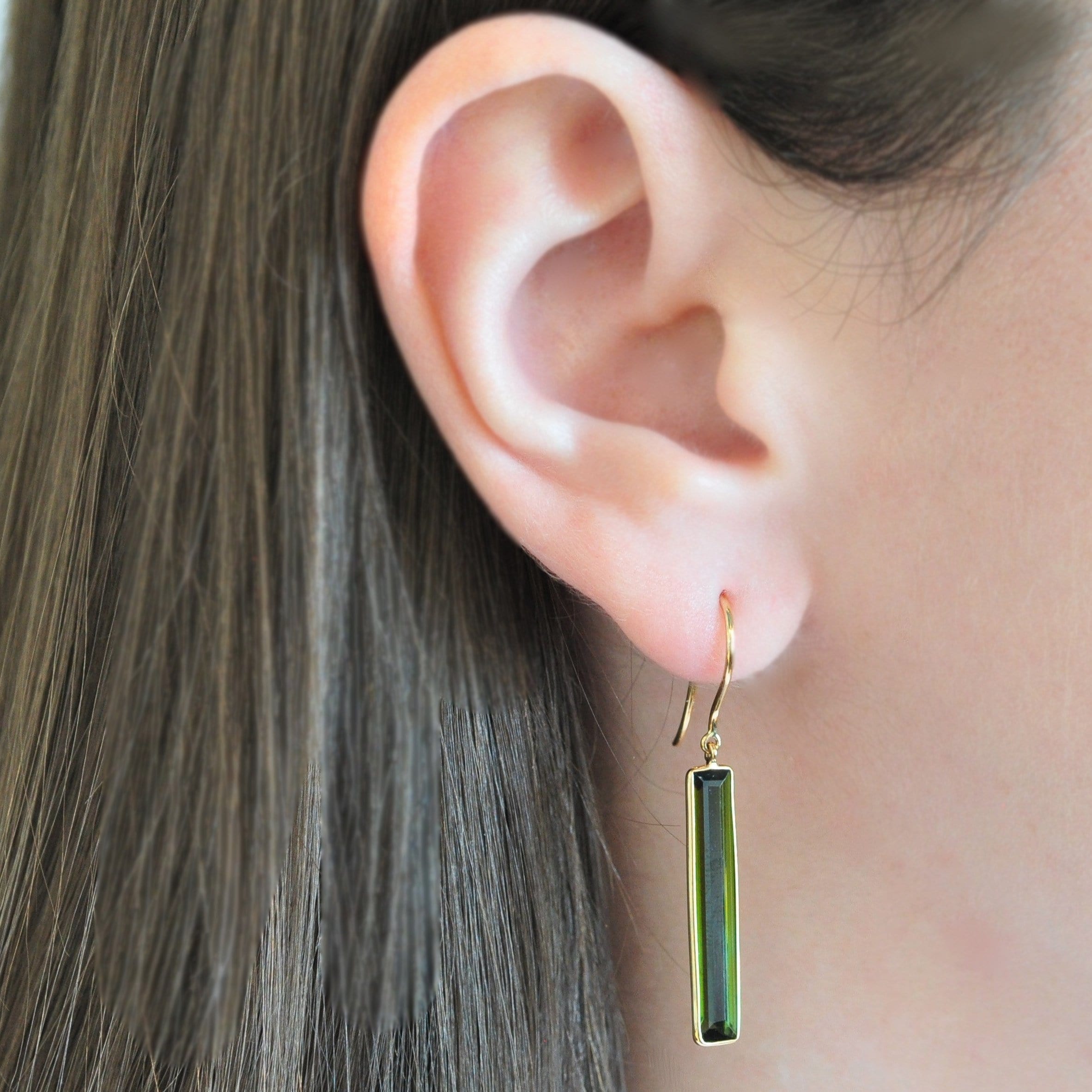 SUNDAR EARRINGS Long Green Tourmaline Dangle Earrings