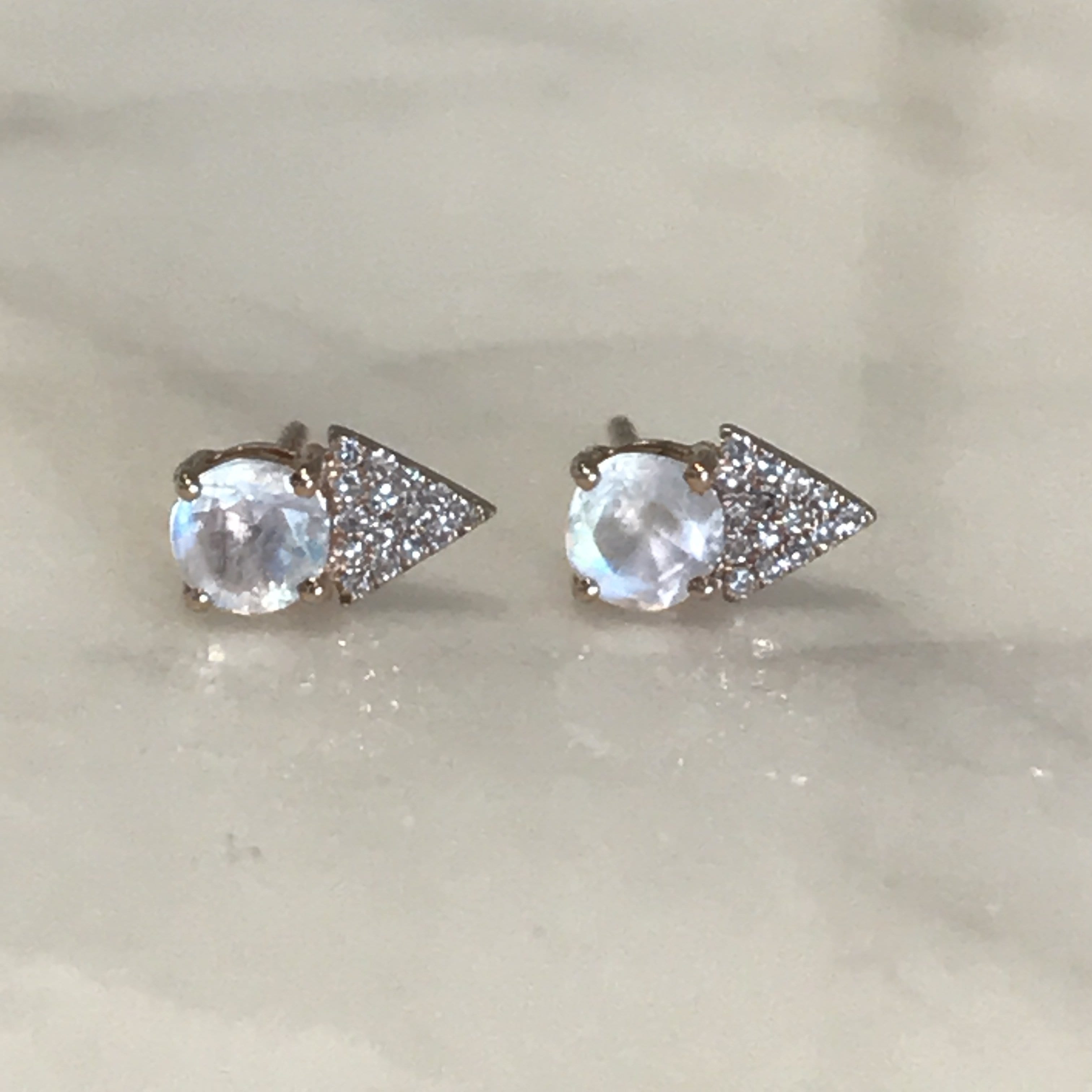 Amazing Grace EARRINGS Moonstone Triangle Pave Diamond Stud Earrings