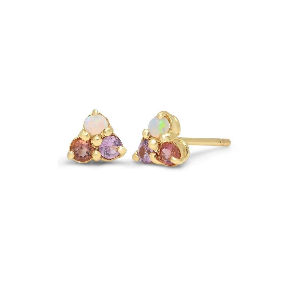 CAITLIN NICOLE JEWELRY EARRINGS Opal Pink and Purple Sapphire Trio Cluster Earrings