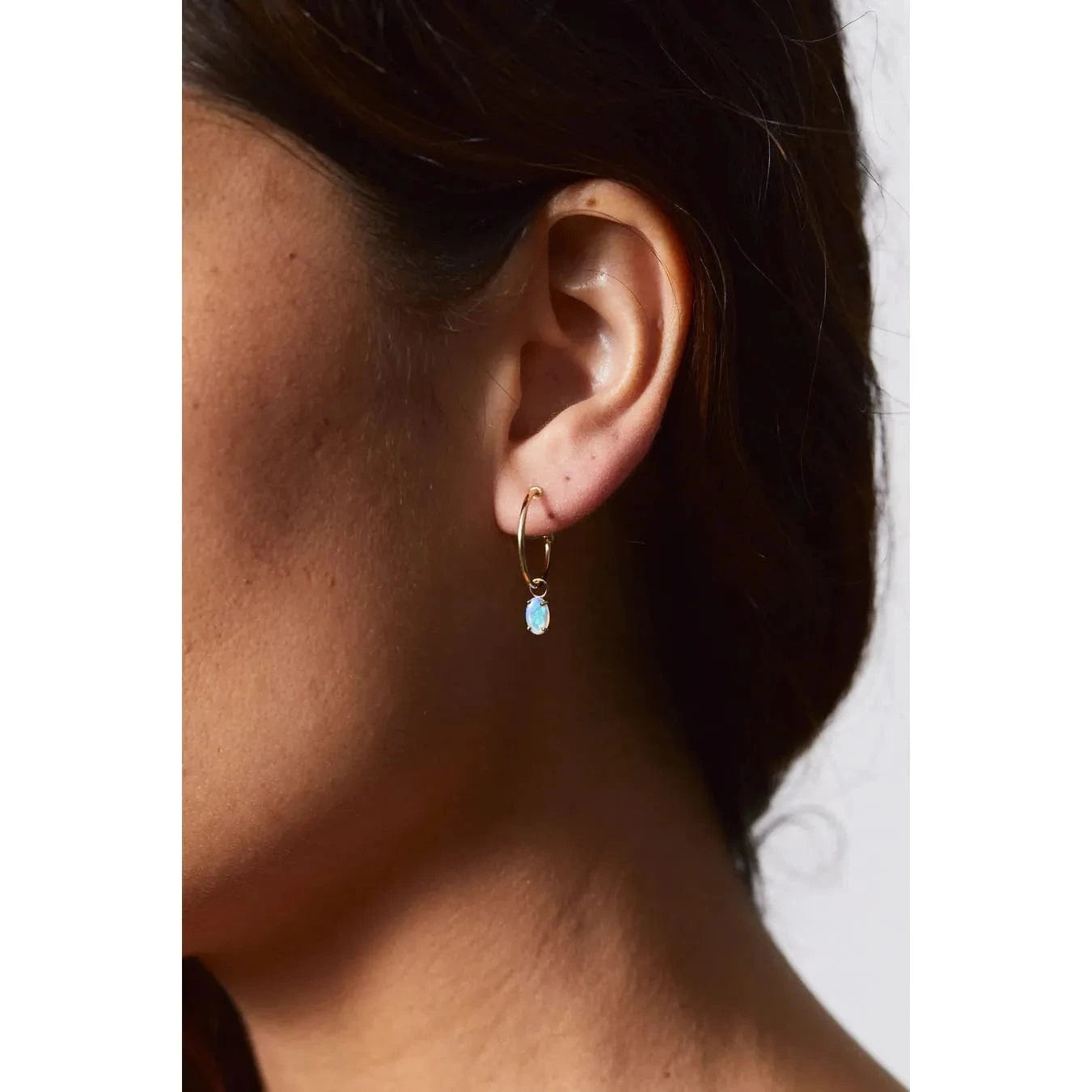 Fade to Black EARRINGS Oval Opal Drop Gold Hoop Earrings