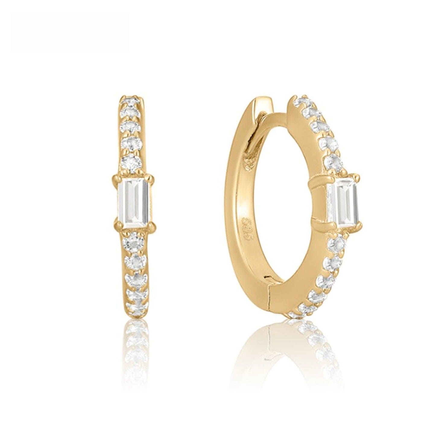 CLA EARRINGS Pave Diamond Baguette Center Huggie