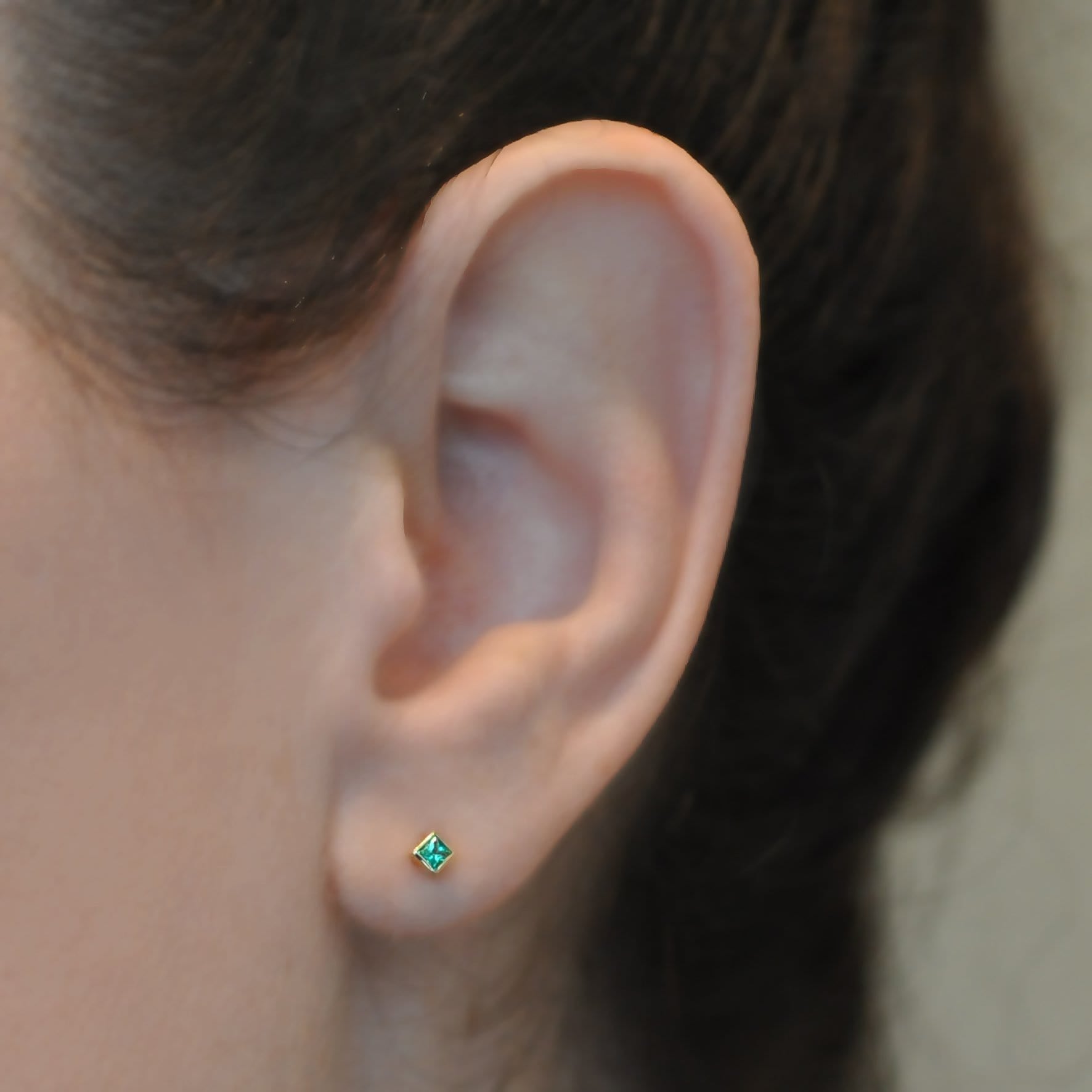 Ziba Zidehsarai EARRINGS Princess Cut Emerald Gold Studs
