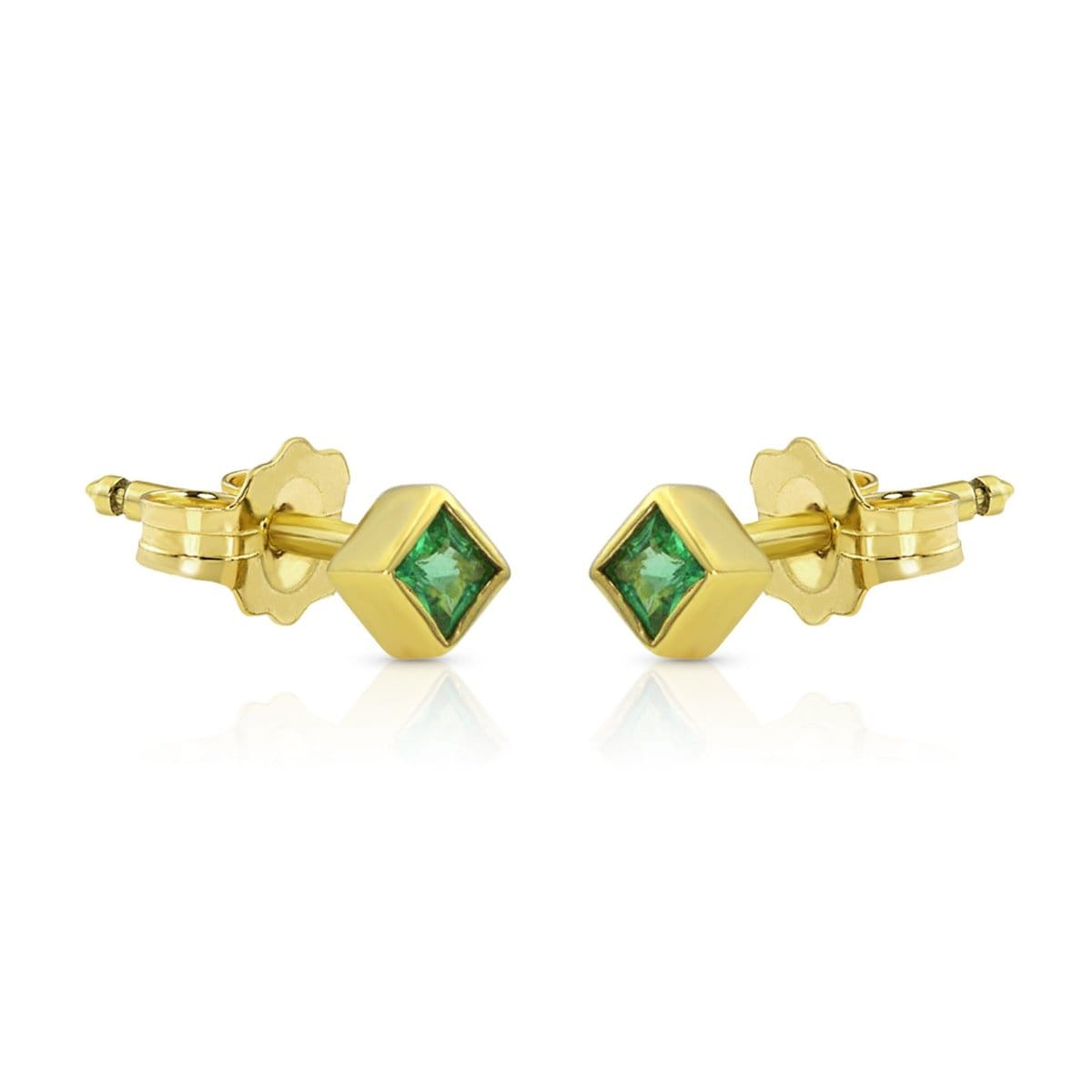 Ziba Zidehsarai EARRINGS Princess Cut Emerald Gold Studs