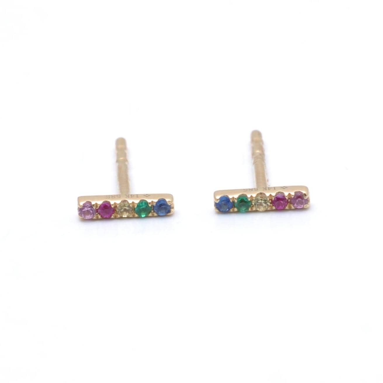 Amazing Grace EARRINGS Rainbow Sapphire Gold Bar Studs