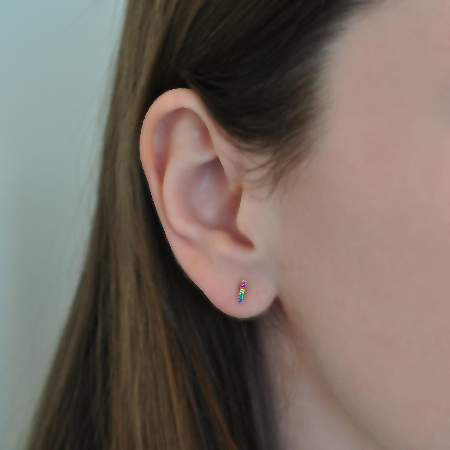 Amazing Grace EARRINGS Rainbow Sapphire Gold Bar Studs
