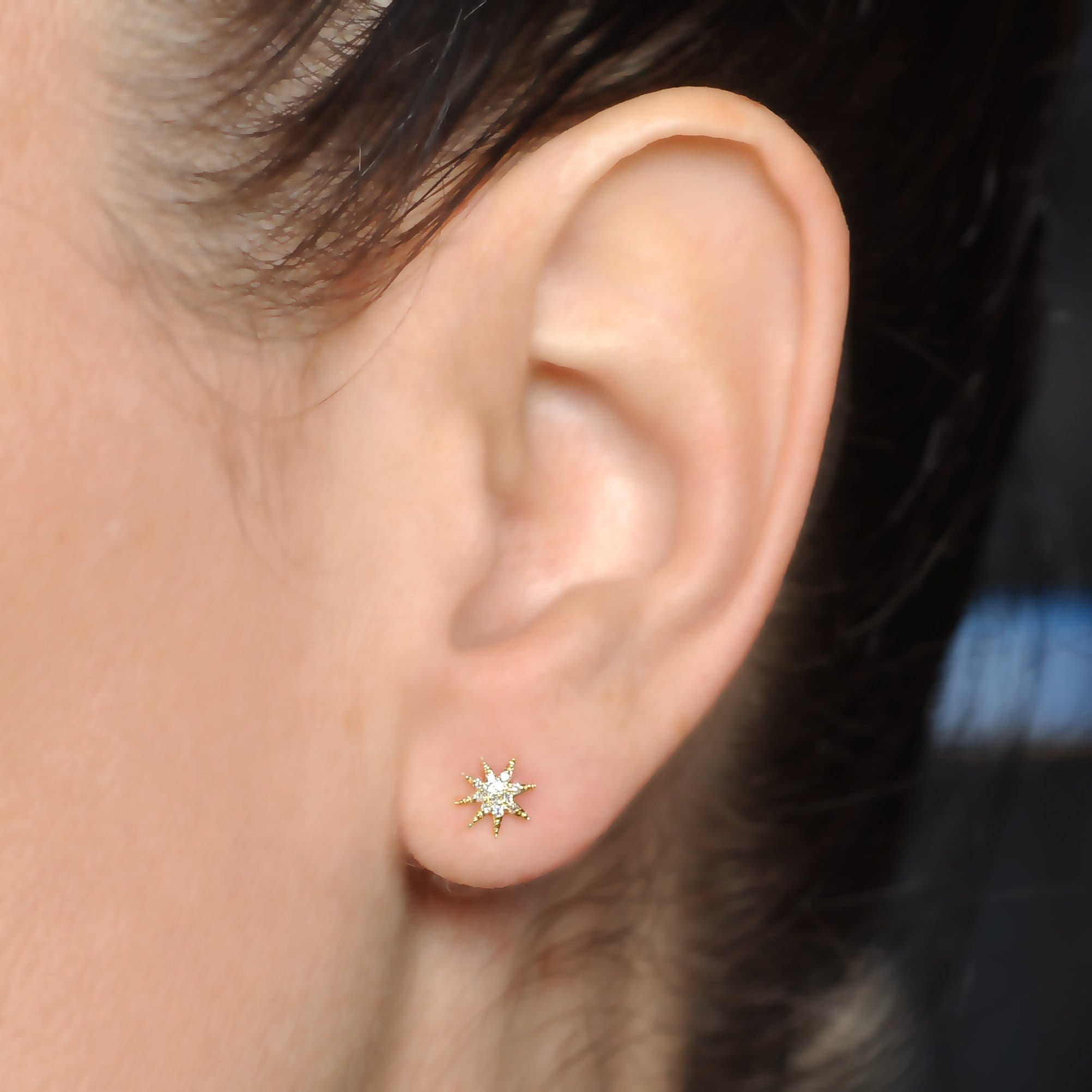 Amazing Grace EARRINGS Small Diamond Starburst Yellow Gold Single Stud