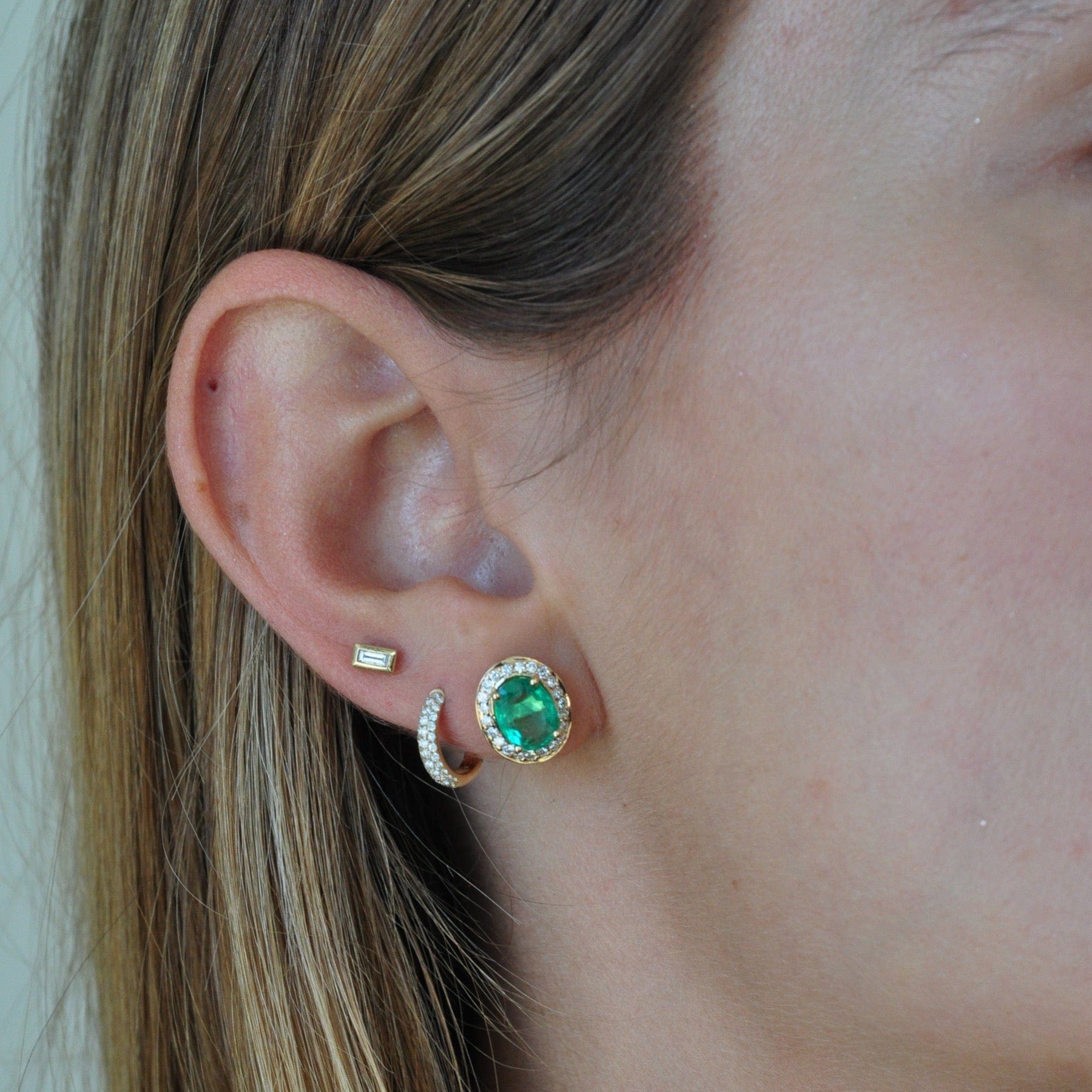 Curated Los Angeles EARRINGS Three Row Pave Diamond Huggies